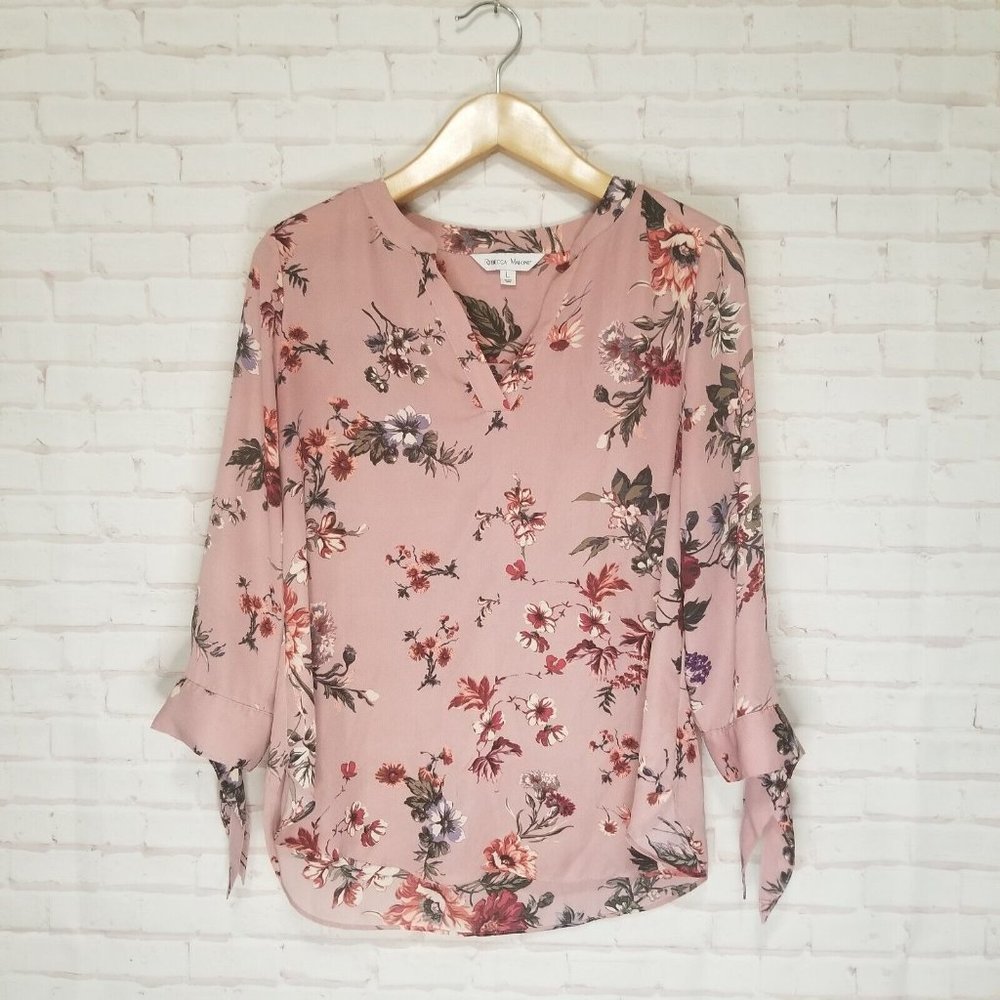 Rebecca Malone Top Womens Adult Large Pink Floral Preppy 3/4 Sleeve Casual